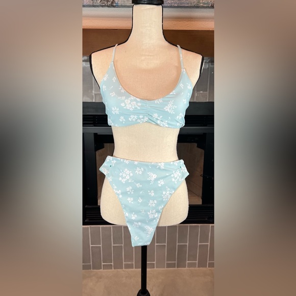 Zaful Other - Zaful Blue Floral Bikini Lace up Back Swimsuit Set Size 4